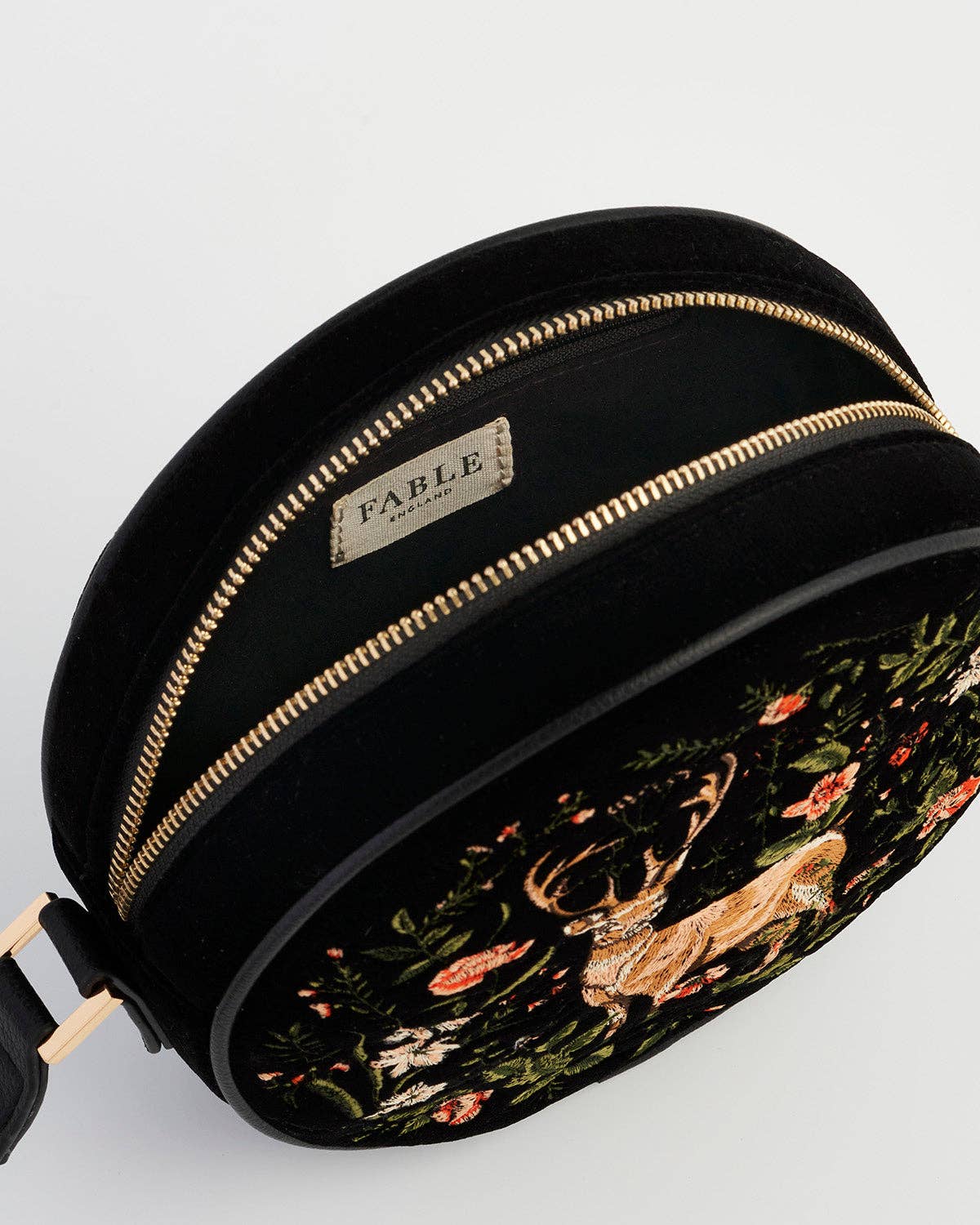 Aurora Fawn Embroidered Black Circle Bag - Fable