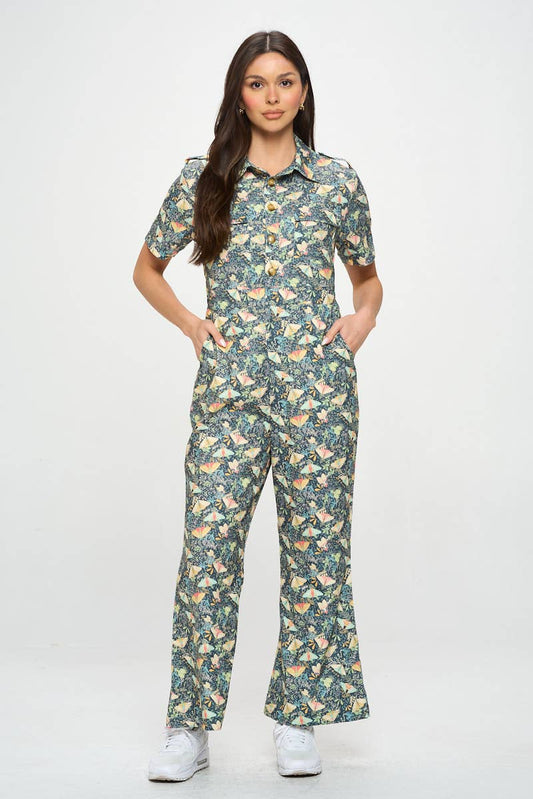 MOTH PRINT CORDUROY OVERALL JUMPSUIT OVERALL