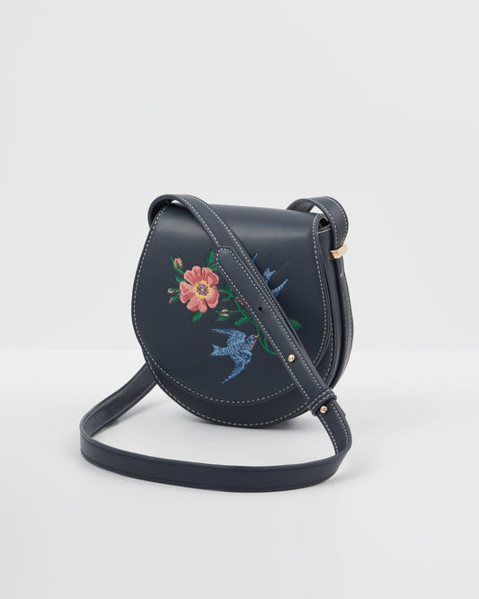 Swooping Swallows Navy Mini Saddle Purse -Fable