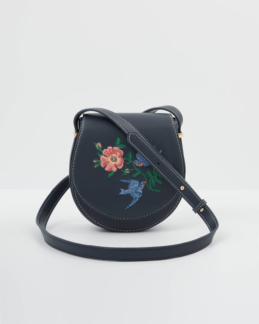 Swooping Swallows Navy Mini Saddle Purse -Fable