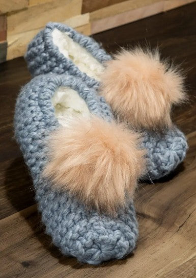Knitted Slippers with PomPoms