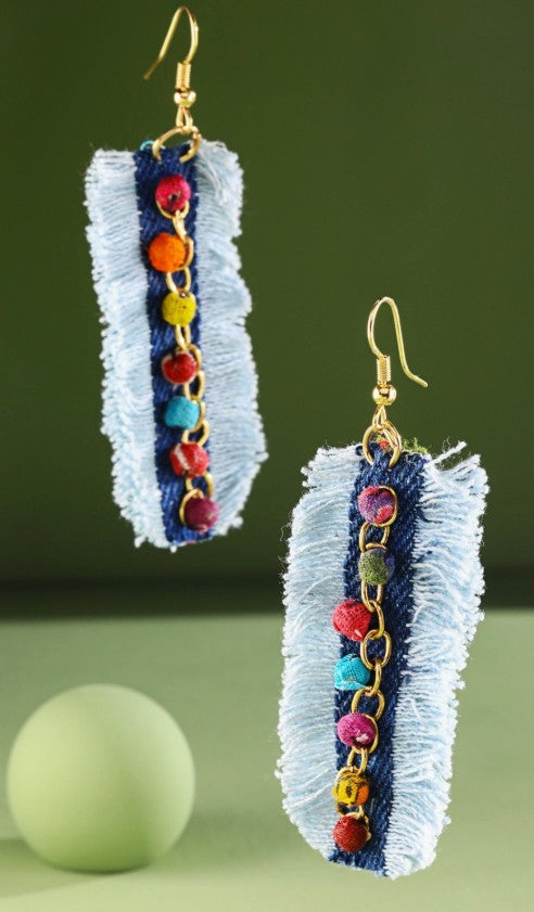 Beaded Denim Earrings