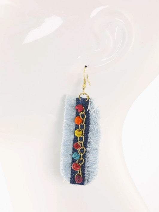 Beaded Denim Earrings
