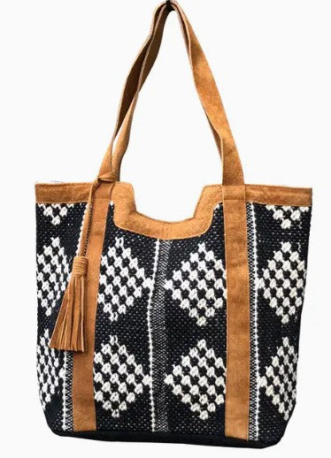 Leather Trimmed Diamond Tote