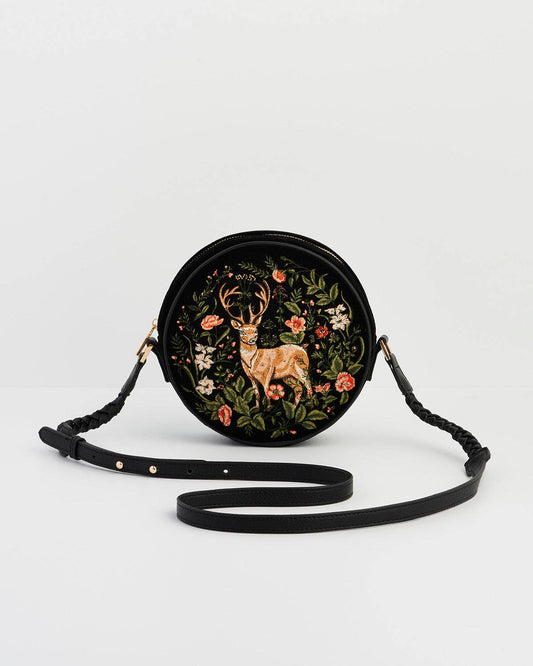 Aurora Fawn Embroidered Black Circle Bag - Fable