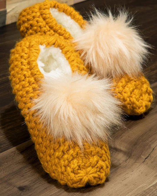 Knitted Slippers with PomPoms