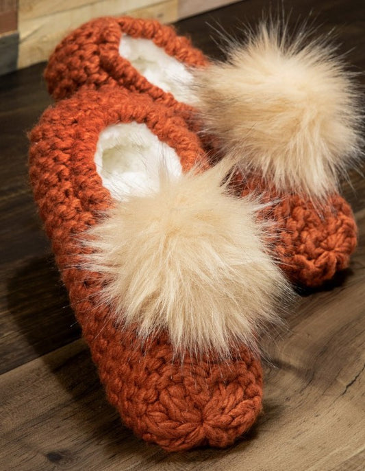 Knitted Slippers with PomPoms