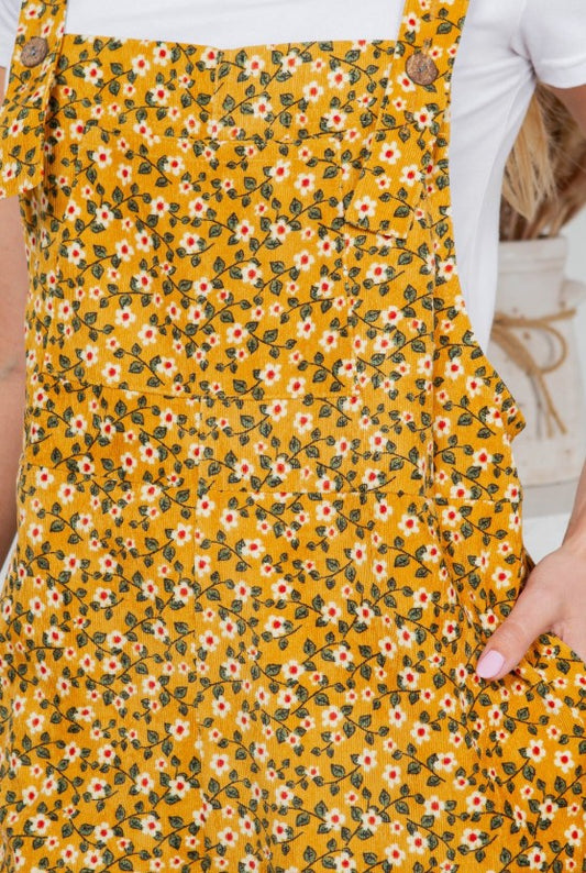 Floral Print Corduroy Overalls