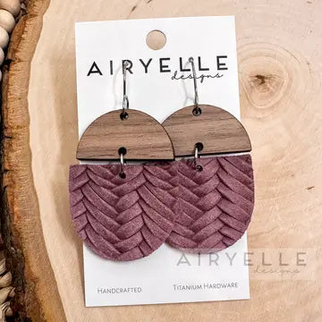 Leather and Wood Woven Earrings