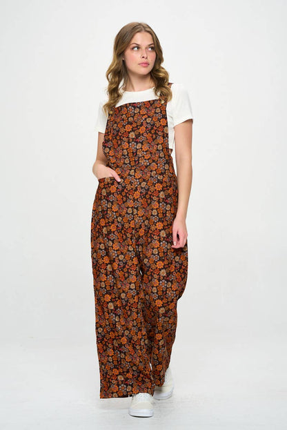 FALL FLORAL PRINT CORDUROY OVERALL