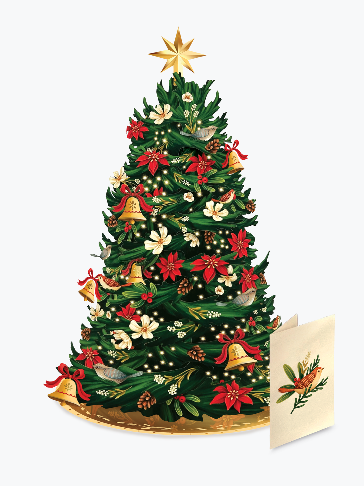 Twinkling Poinsettia Christmas Tree Lights Up