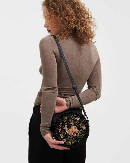 Aurora Fawn Embroidered Black Circle Bag - Fable