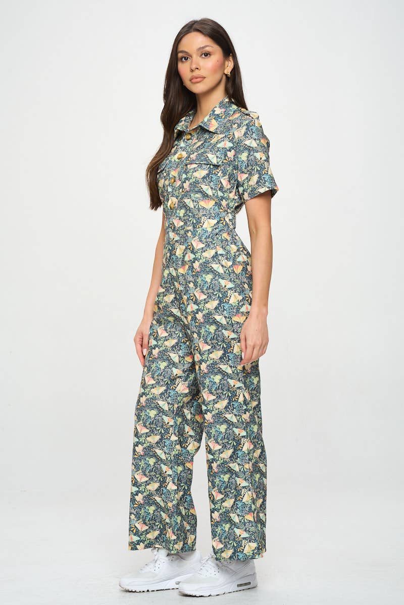 MOTH PRINT CORDUROY OVERALL JUMPSUIT OVERALL