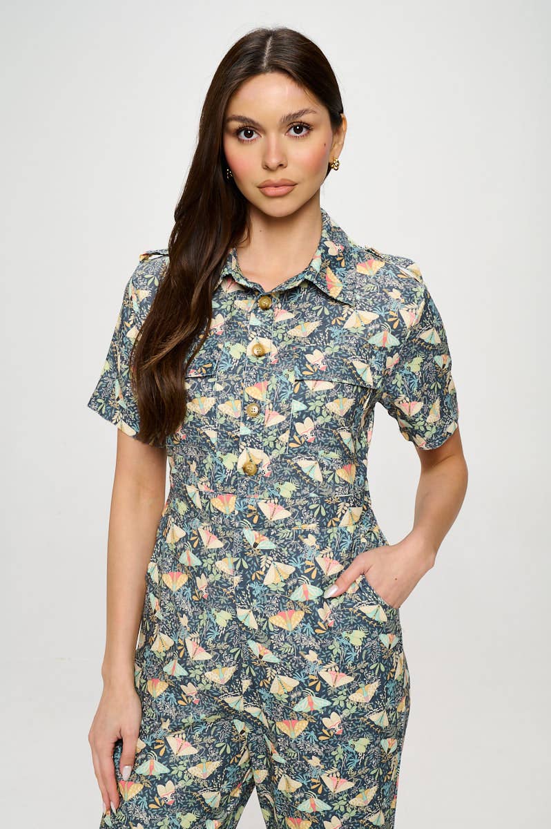 MOTH PRINT CORDUROY OVERALL JUMPSUIT OVERALL
