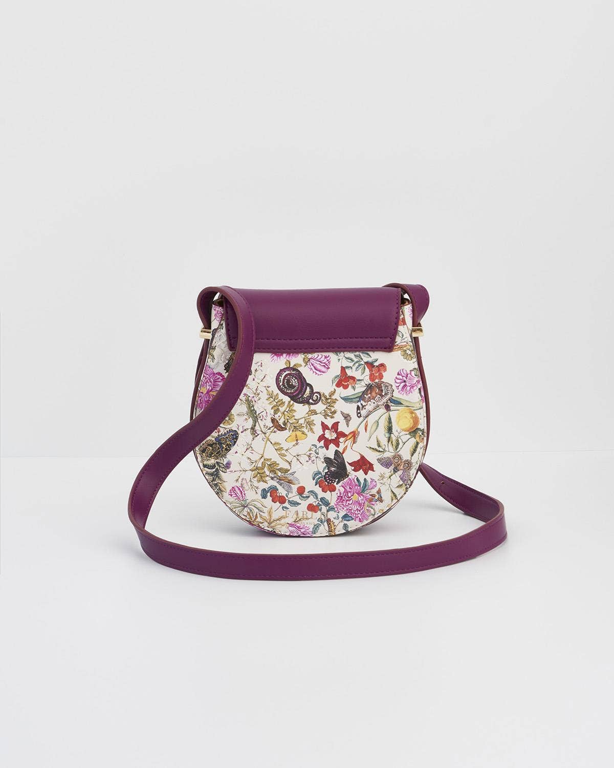 Floral Engravings Plum Saddle Purse - Fable