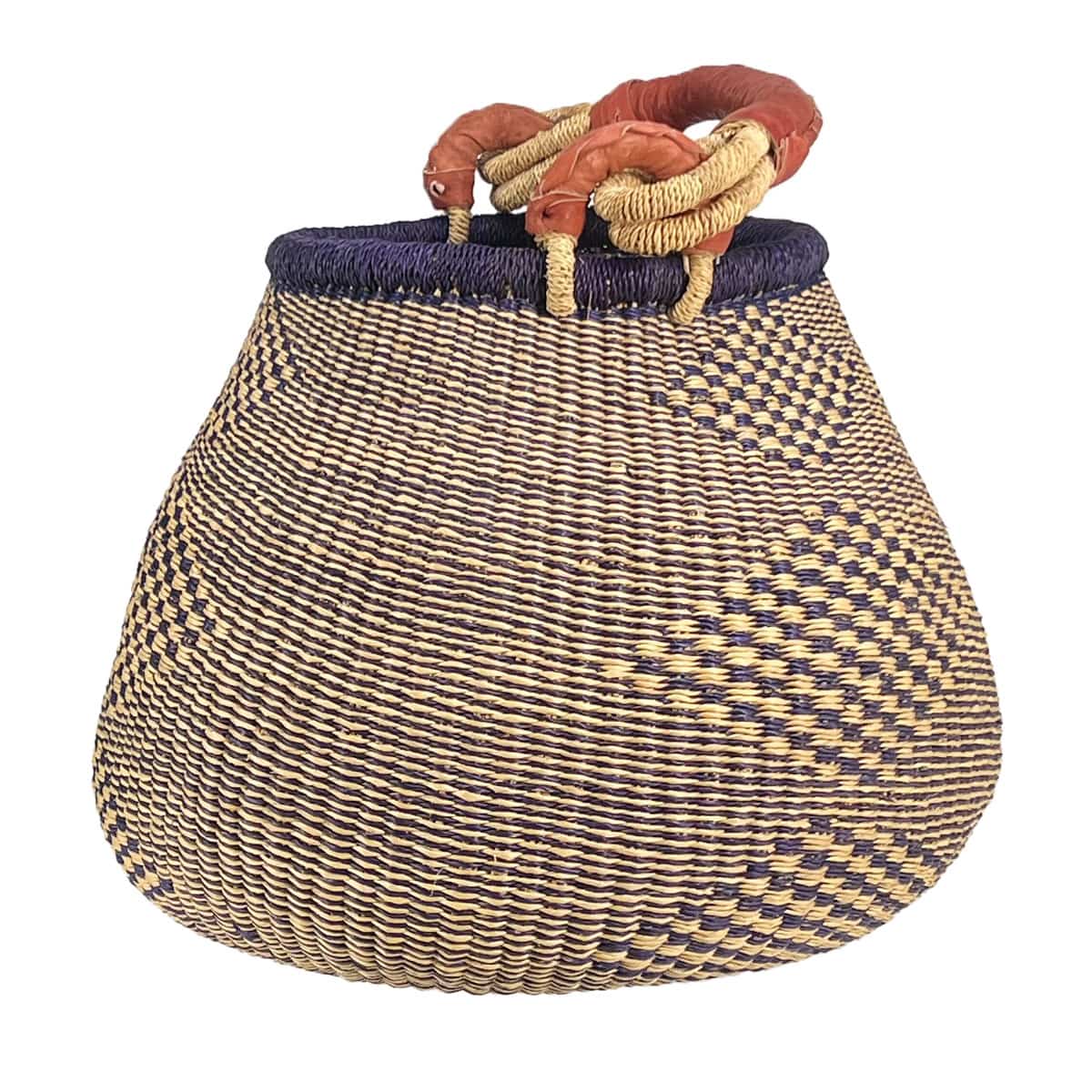 African Bolga Baskets: Navy/Nat Pot-shaped Basket