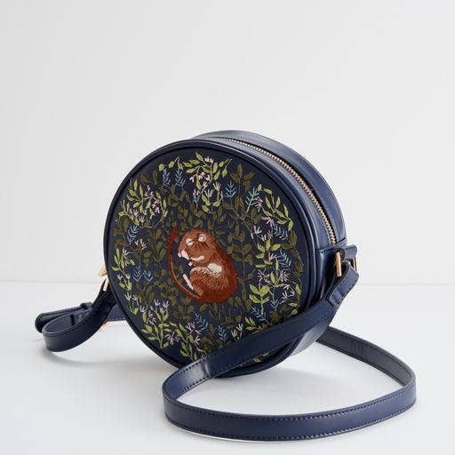 Chloe Embroidered Circle Purse - Navy - Fable