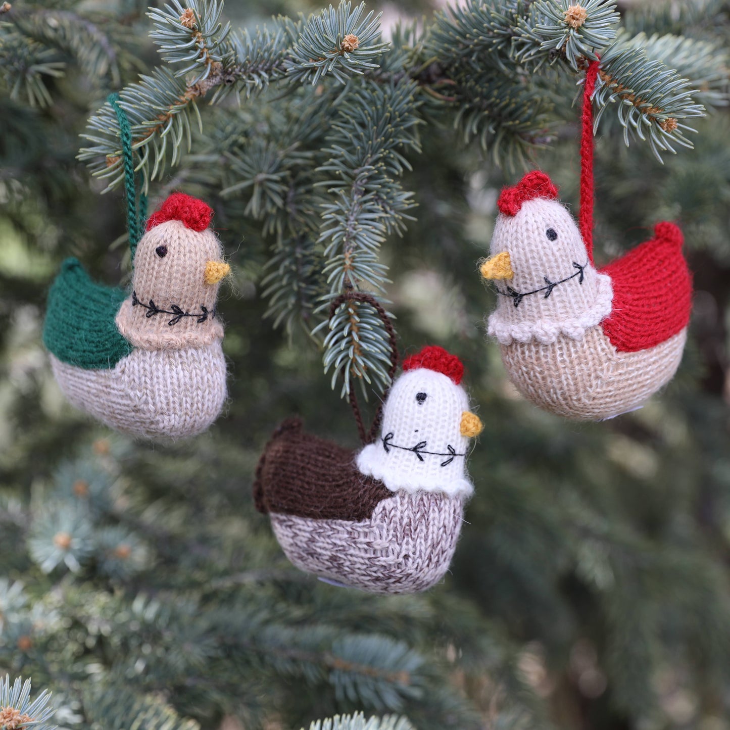 Handmade Knit Hen Holiday Ornaments - Fair Trade
