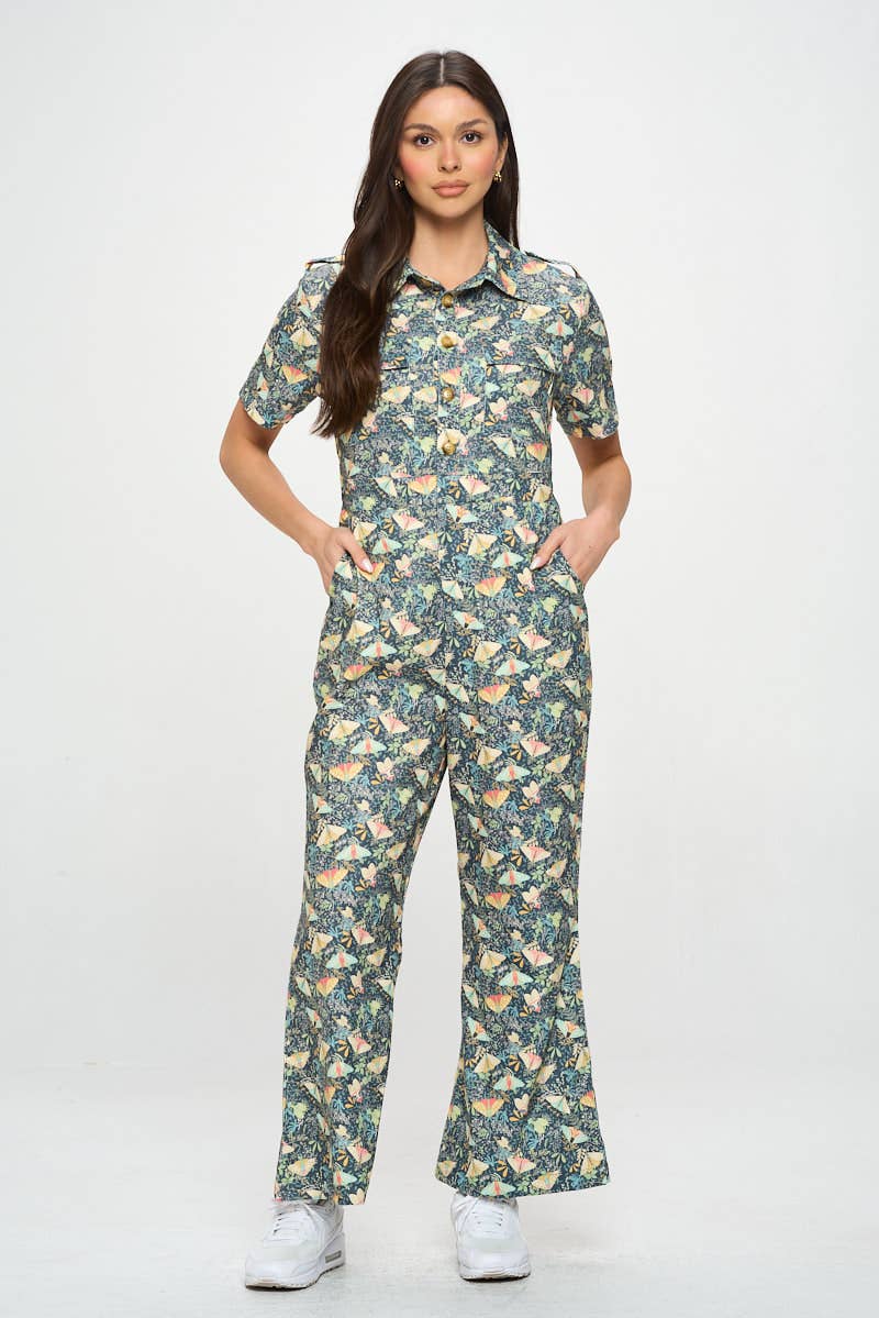 MOTH PRINT CORDUROY OVERALL JUMPSUIT OVERALL