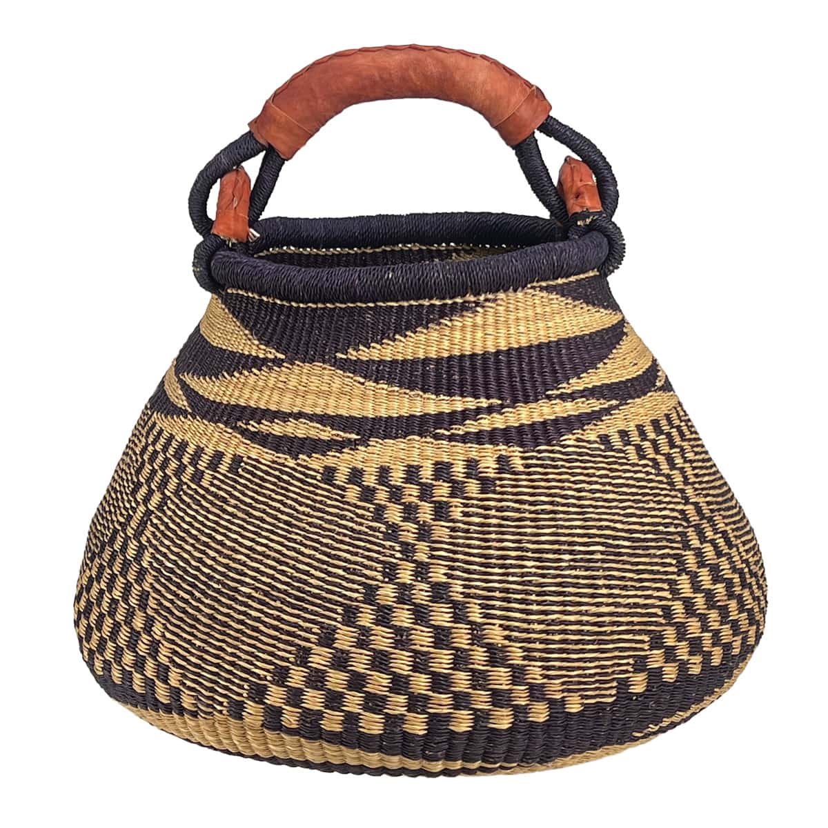 African Bolga Baskets: Navy/Nat Pot-shaped Basket