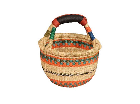 African Bolga Baskets: Mini Round w/Leather Handle