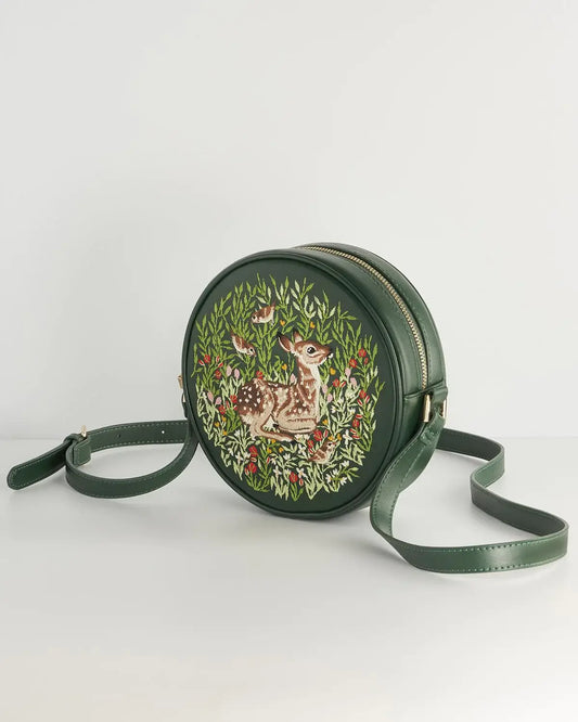 Chloe Fawn Embroidered Circle Purse - Green - Fable