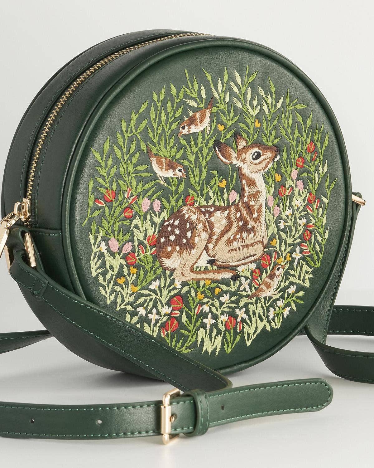 Chloe Fawn Embroidered Circle Purse - Green - Fable