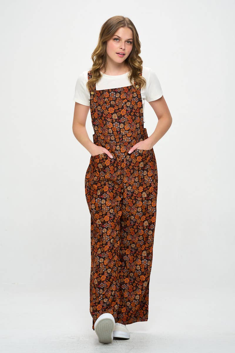 FALL FLORAL PRINT CORDUROY OVERALL