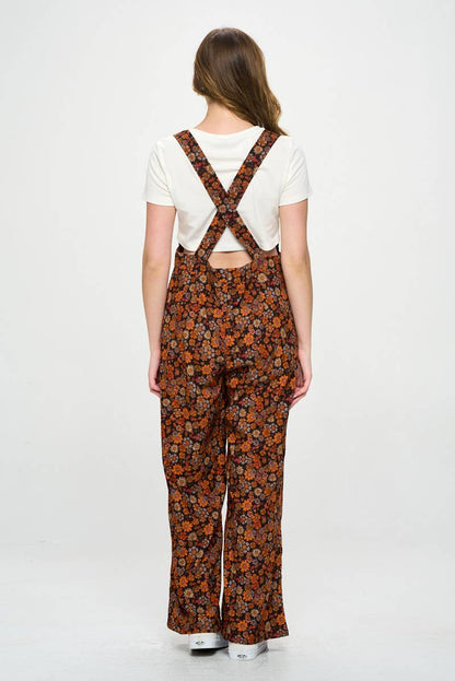 FALL FLORAL PRINT CORDUROY OVERALL