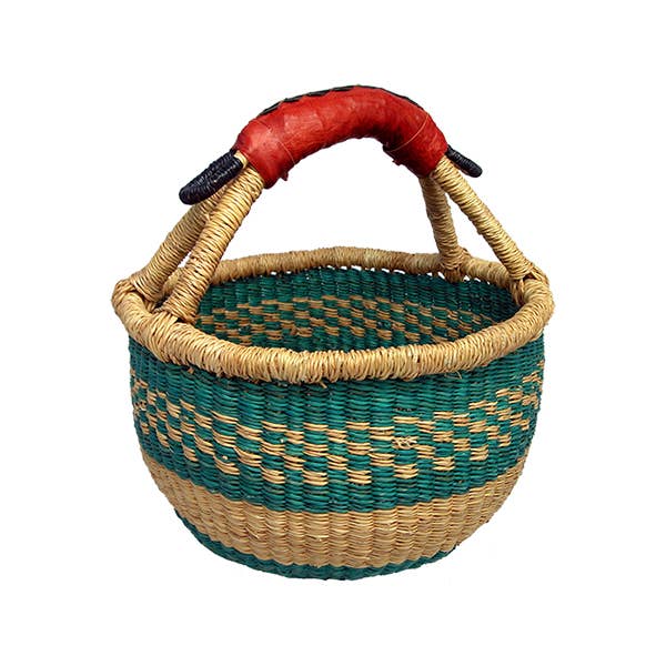 African Bolga Baskets: Mini Round w/Leather Handle