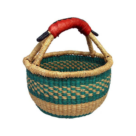 African Bolga Baskets: Mini Round w/Leather Handle