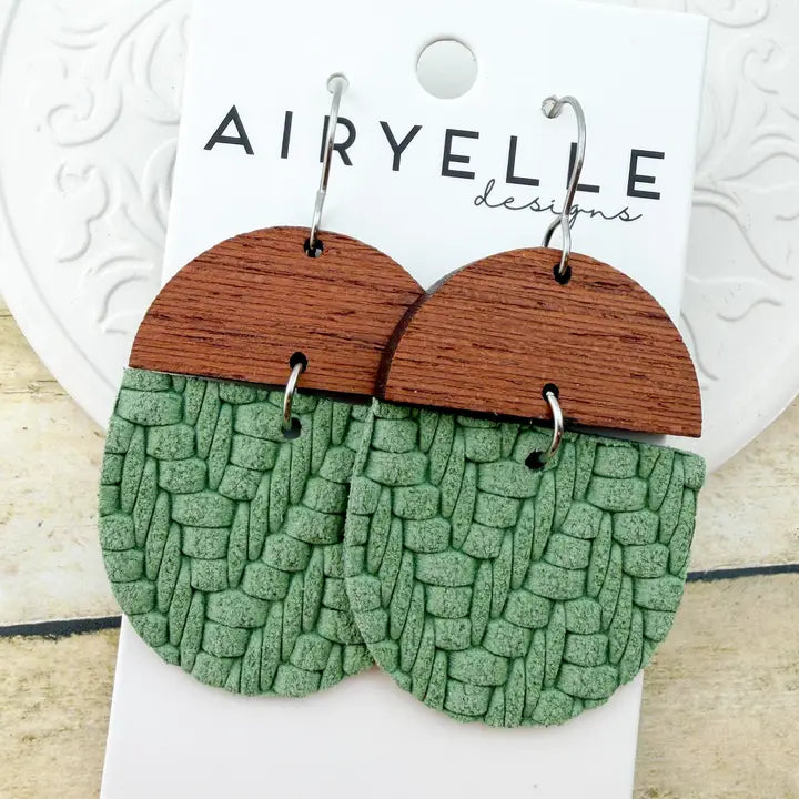 Leather and Wood Woven Earrings