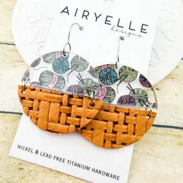 Leather and Wood Woven Earrings