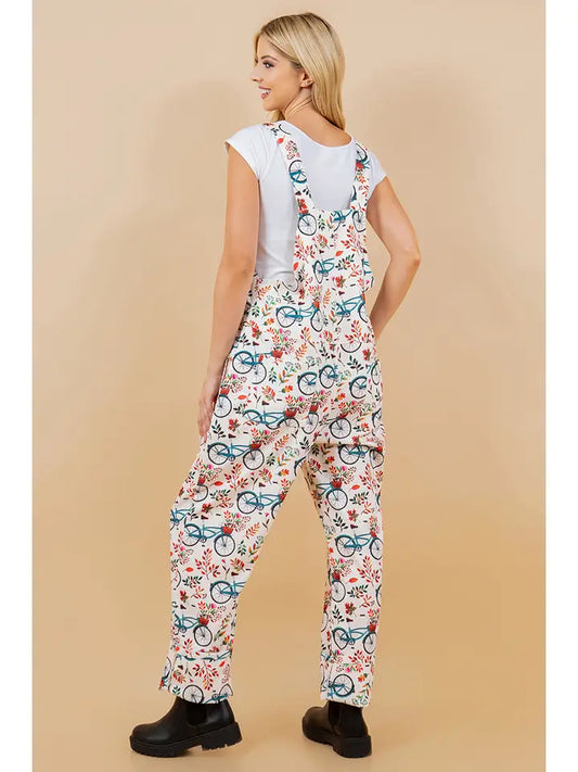 Floral Bicycle Overalls