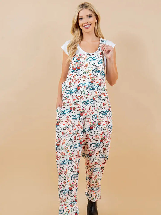 Floral Bicycle Overalls