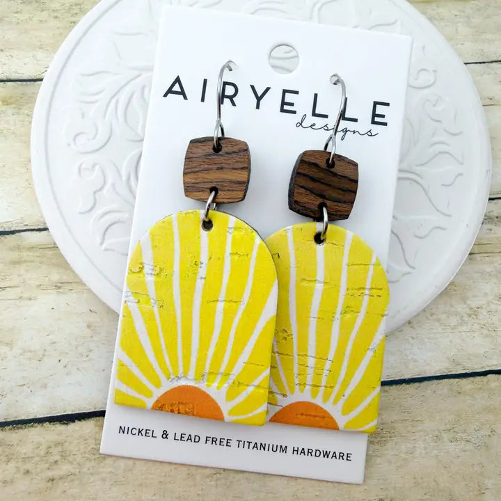 Leather and Wood Woven Earrings