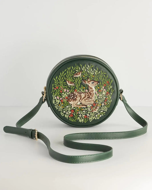 Chloe Fawn Embroidered Circle Purse - Green - Fable