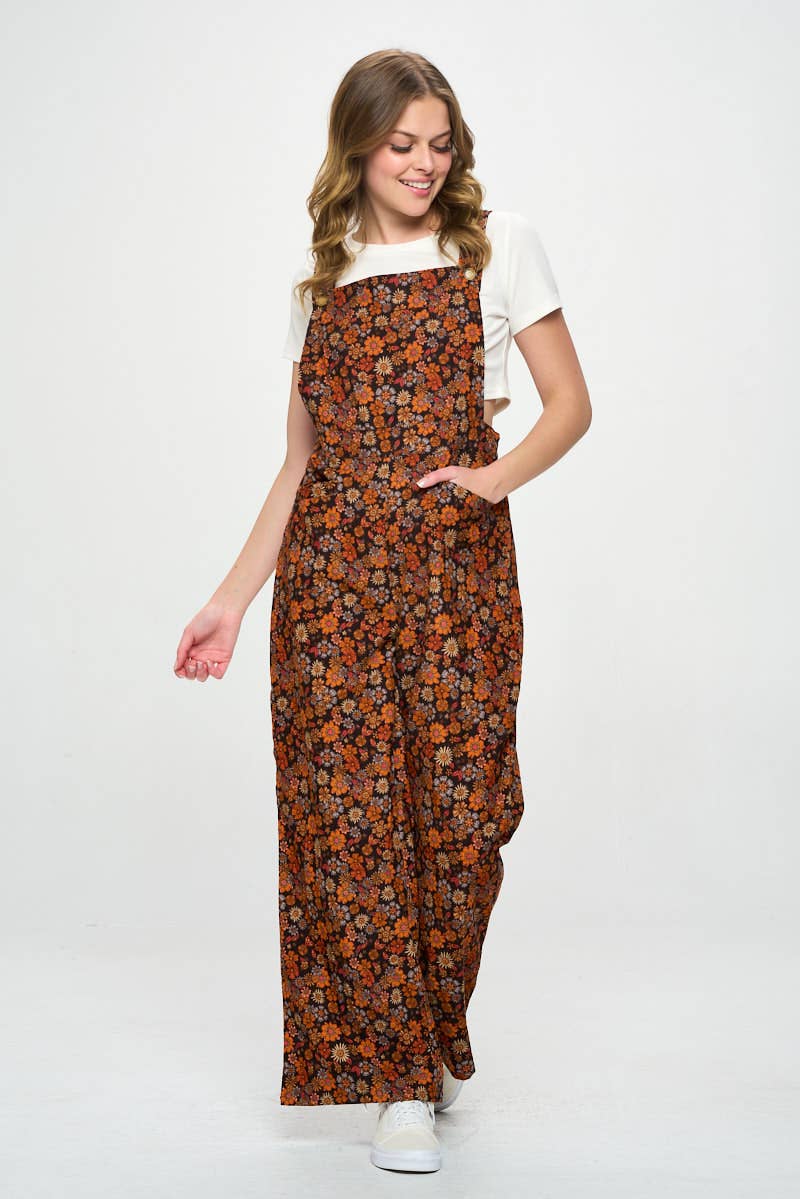 FALL FLORAL PRINT CORDUROY OVERALL