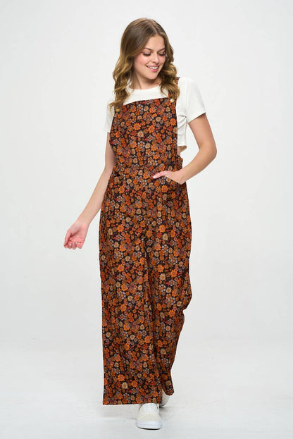 FALL FLORAL PRINT CORDUROY OVERALL