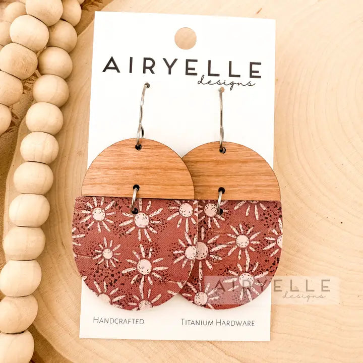 Leather and Wood Woven Earrings