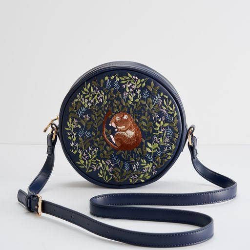 Chloe Embroidered Circle Purse - Navy - Fable