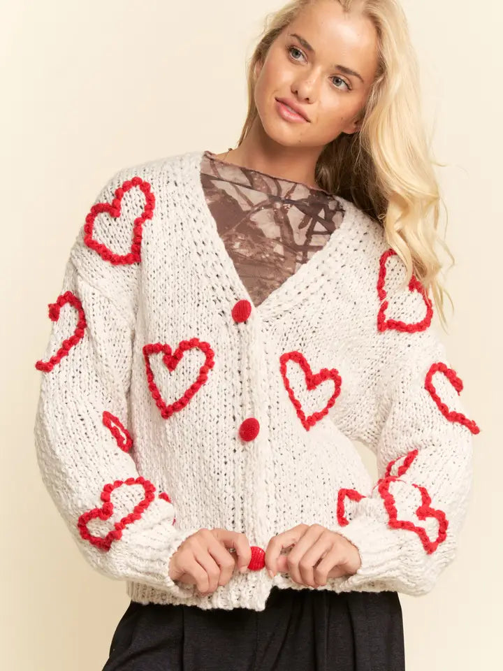 Fuzzy Cardigan with Hearts