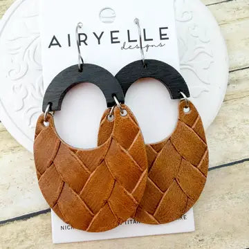 Leather and Wood Woven Earrings