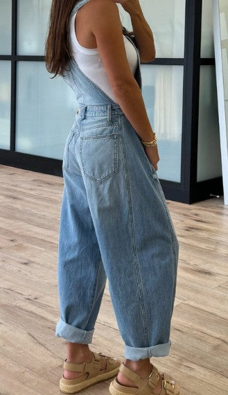 Barrel Leg Denim Overalls
