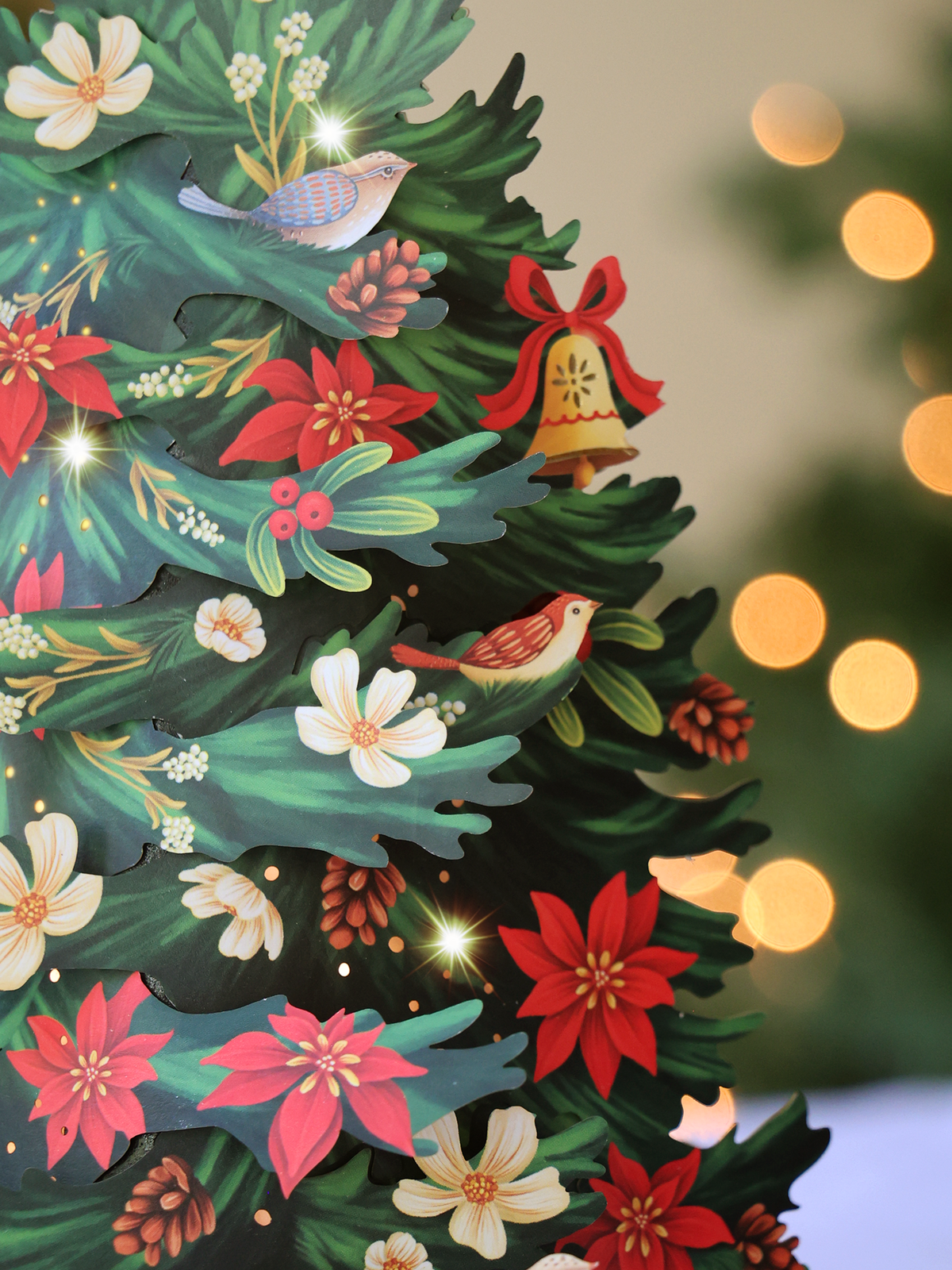 Twinkling Poinsettia Christmas Tree Lights Up