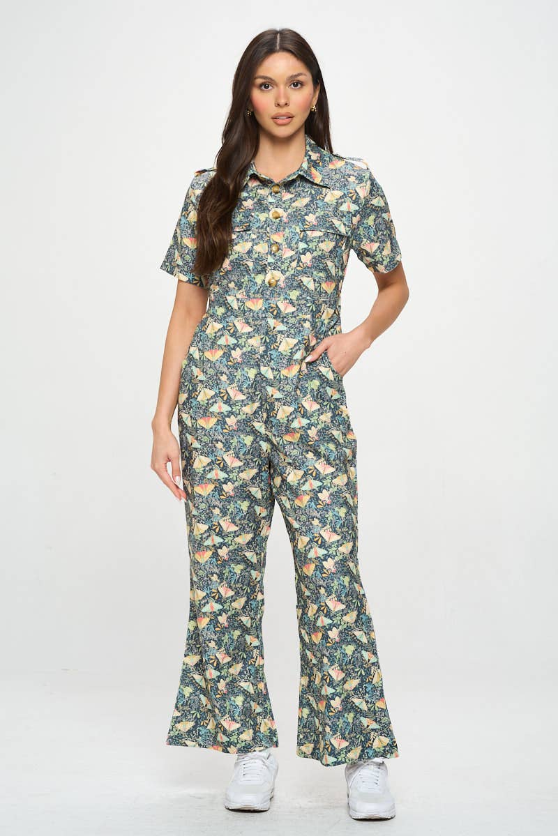 MOTH PRINT CORDUROY OVERALL JUMPSUIT OVERALL