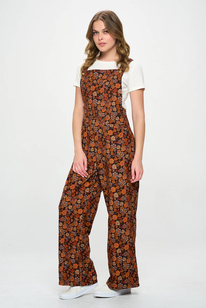 FALL FLORAL PRINT CORDUROY OVERALL