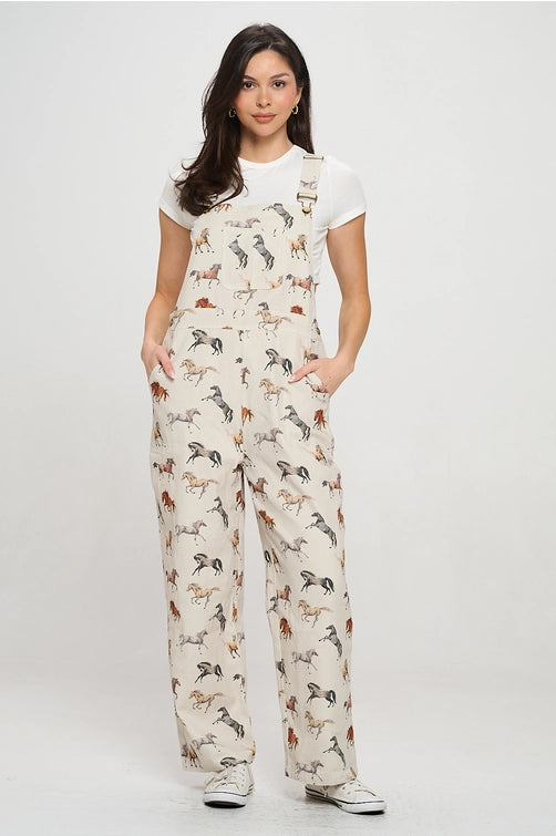 Multi Horse Print Overalls