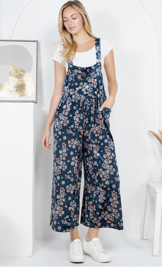 Floral Velvet Overalls