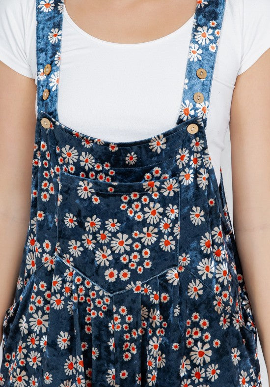 Floral Velvet Overalls